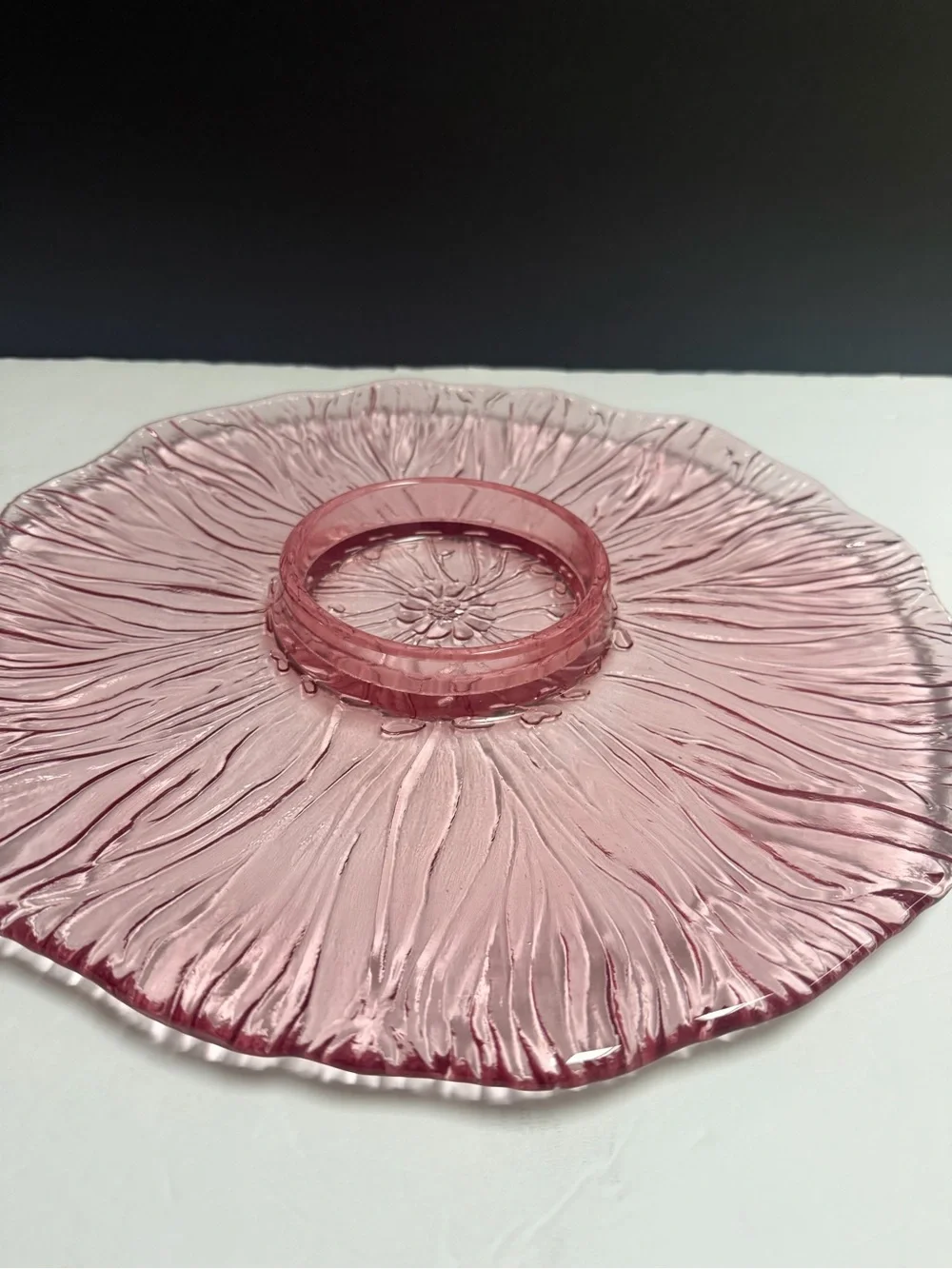 Vintage Pink Glass Serving Dish 14”